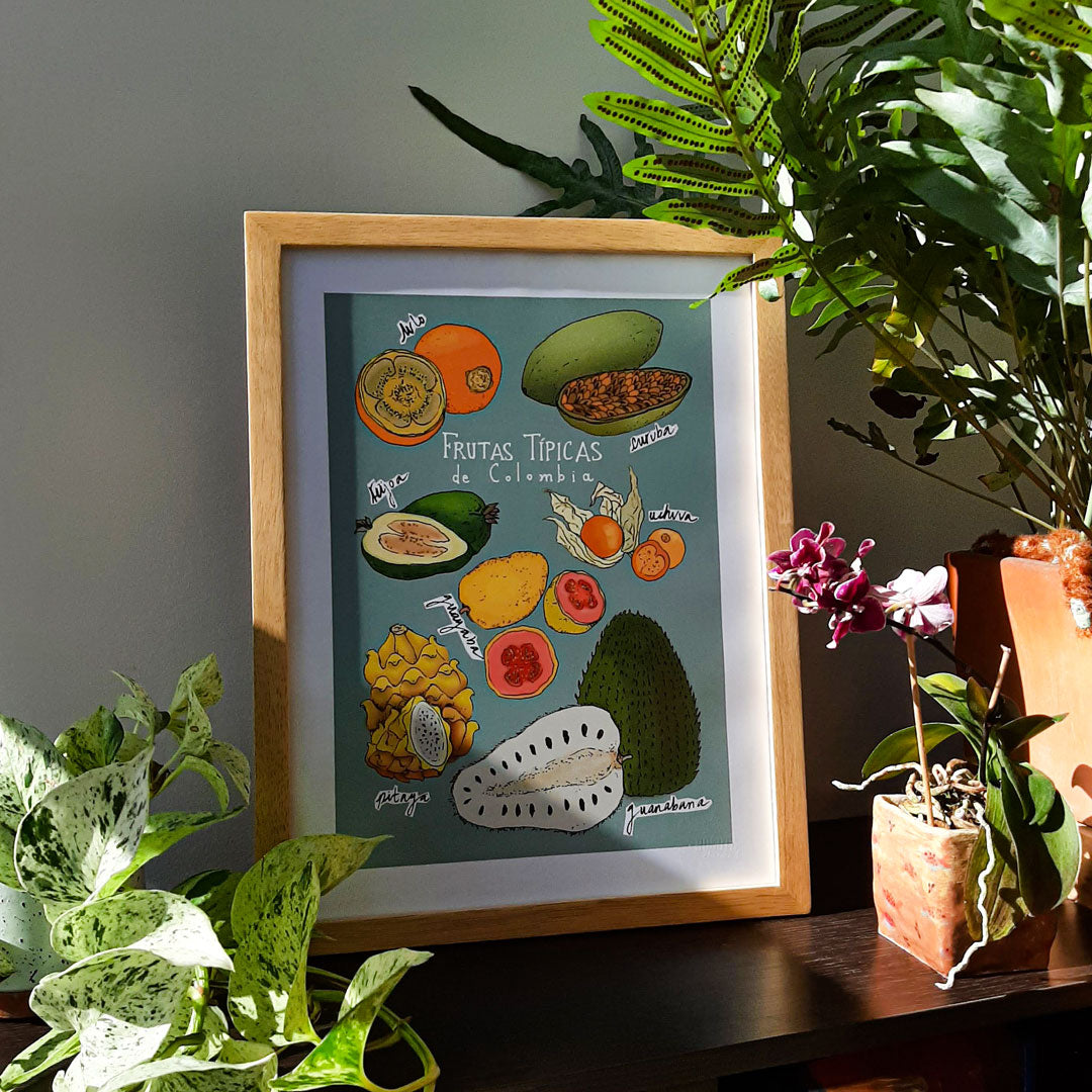 Cuadro ilustrado de frutas típicas de Colombia