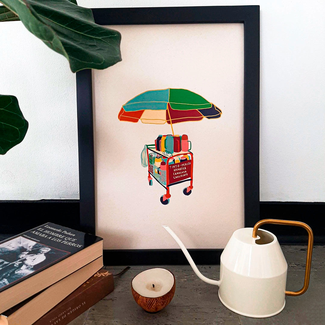 Cuadro ilustrado de carrito ambulante de bebidas