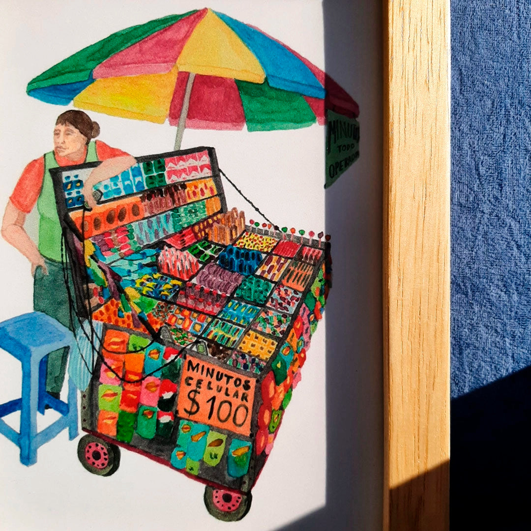 Detalle de cuadro del carrito ambulante ilustrado