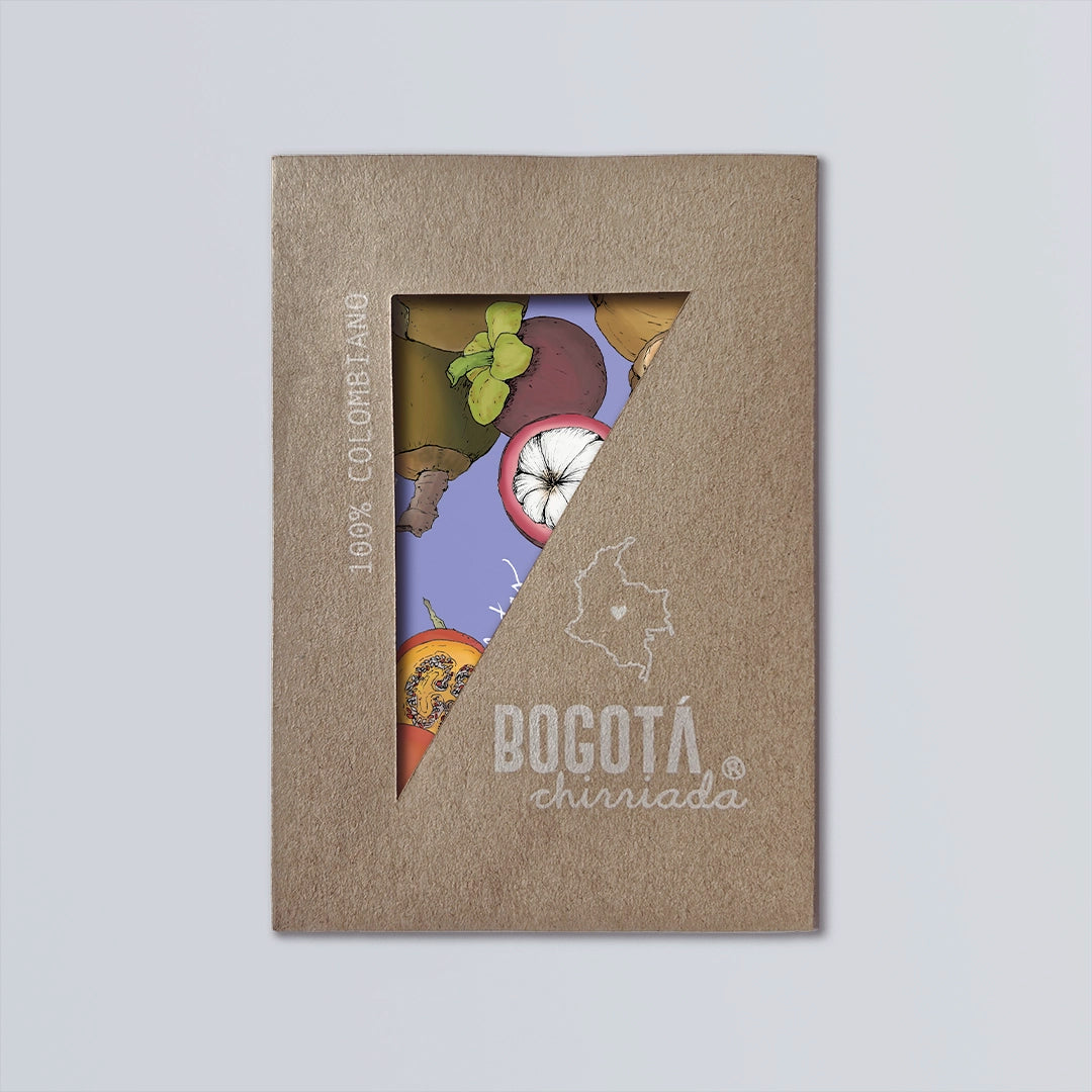 Sobre de postal ilustrada de las frutas exóticas de Colombia