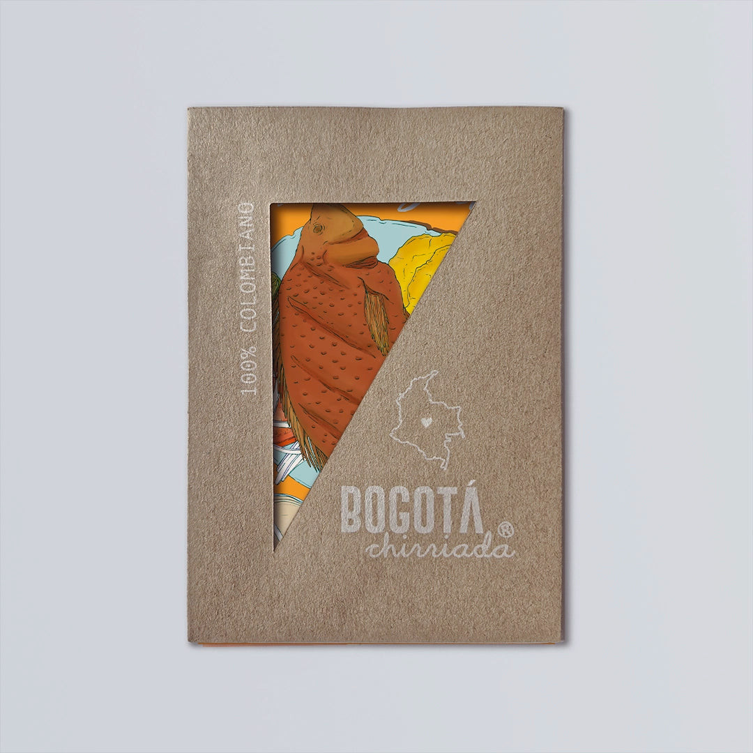 Sobre de postal ilustrada de el pescado frito de Colombia