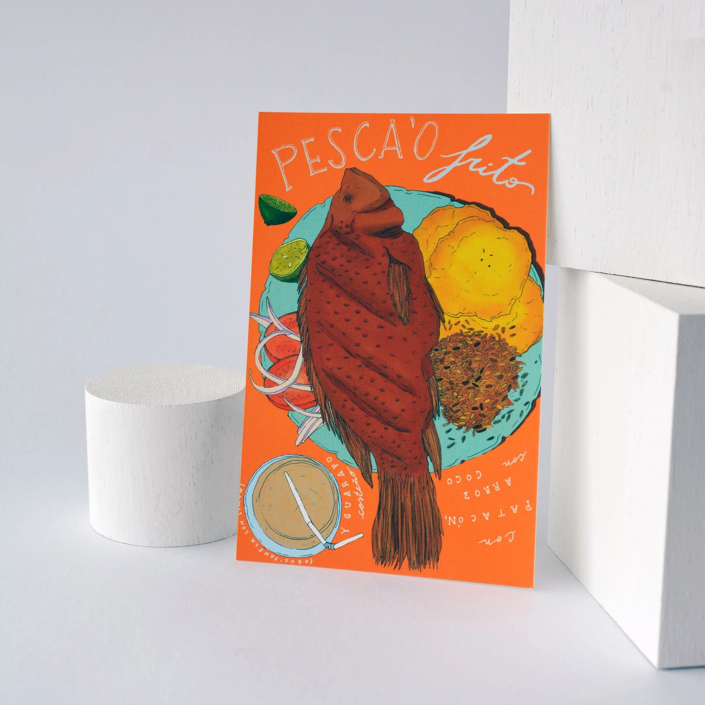 Postal ilustrada de el pescado frito de Colombia