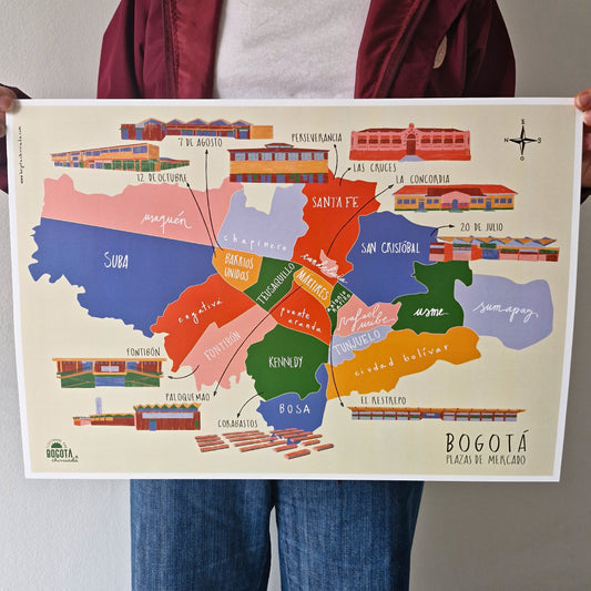 Afiche / Cuadro del Mapa de Bogotá - Plazas de mercado