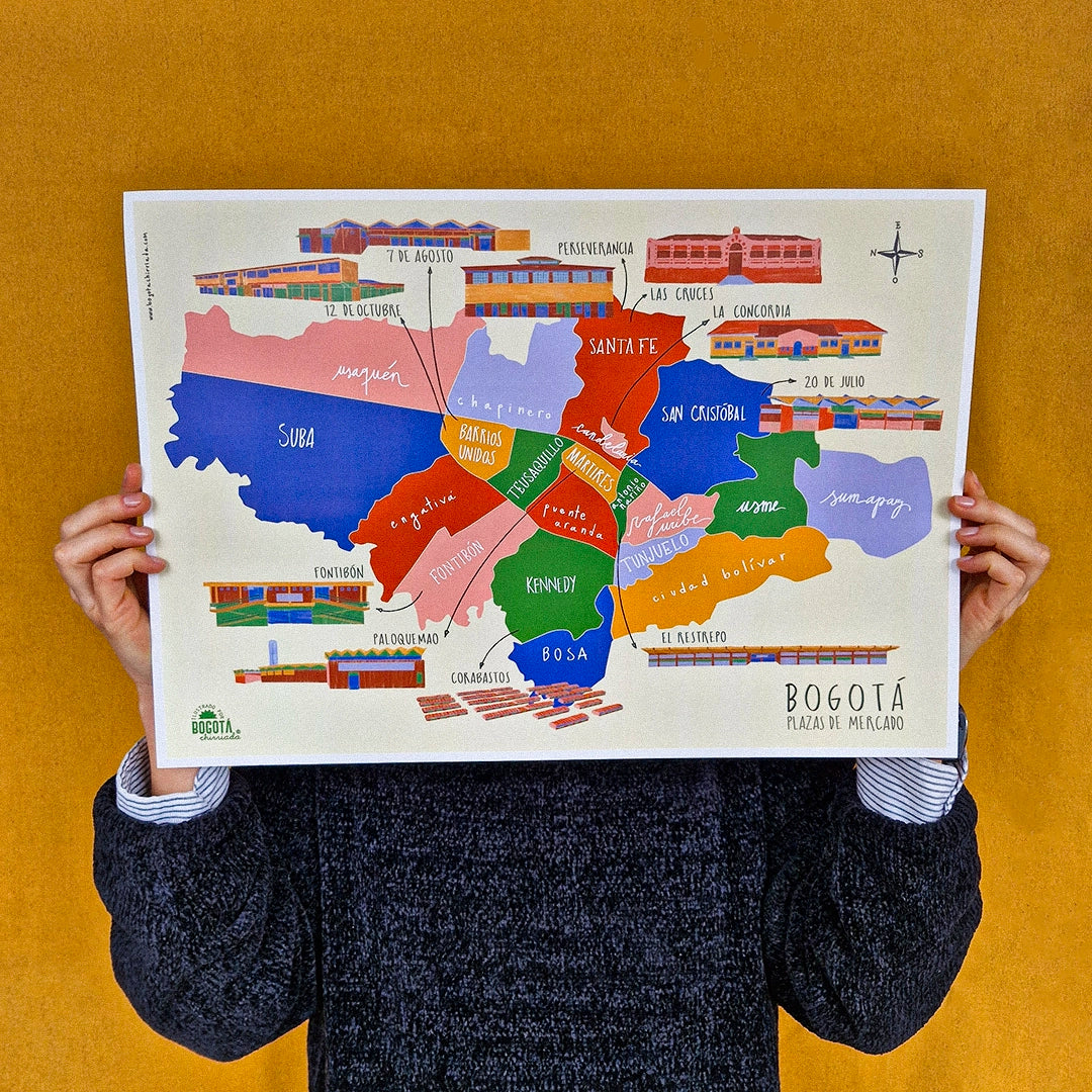 Afiche / Cuadro del Mapa de Bogotá - Plazas de mercado