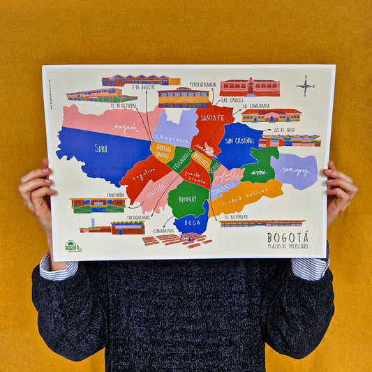 Afiche / Cuadro del Mapa de Bogotá - Plazas de mercado