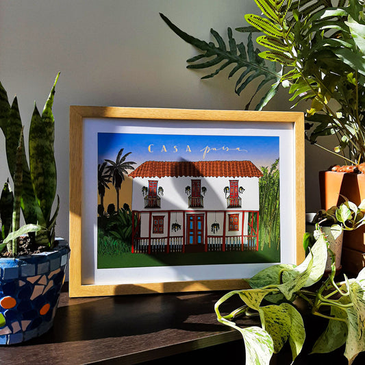 Cuadro ilustrado de la casa paisa