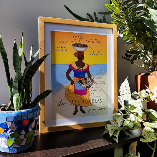 Cuadro ilustrado de la palenquera de Cartagena