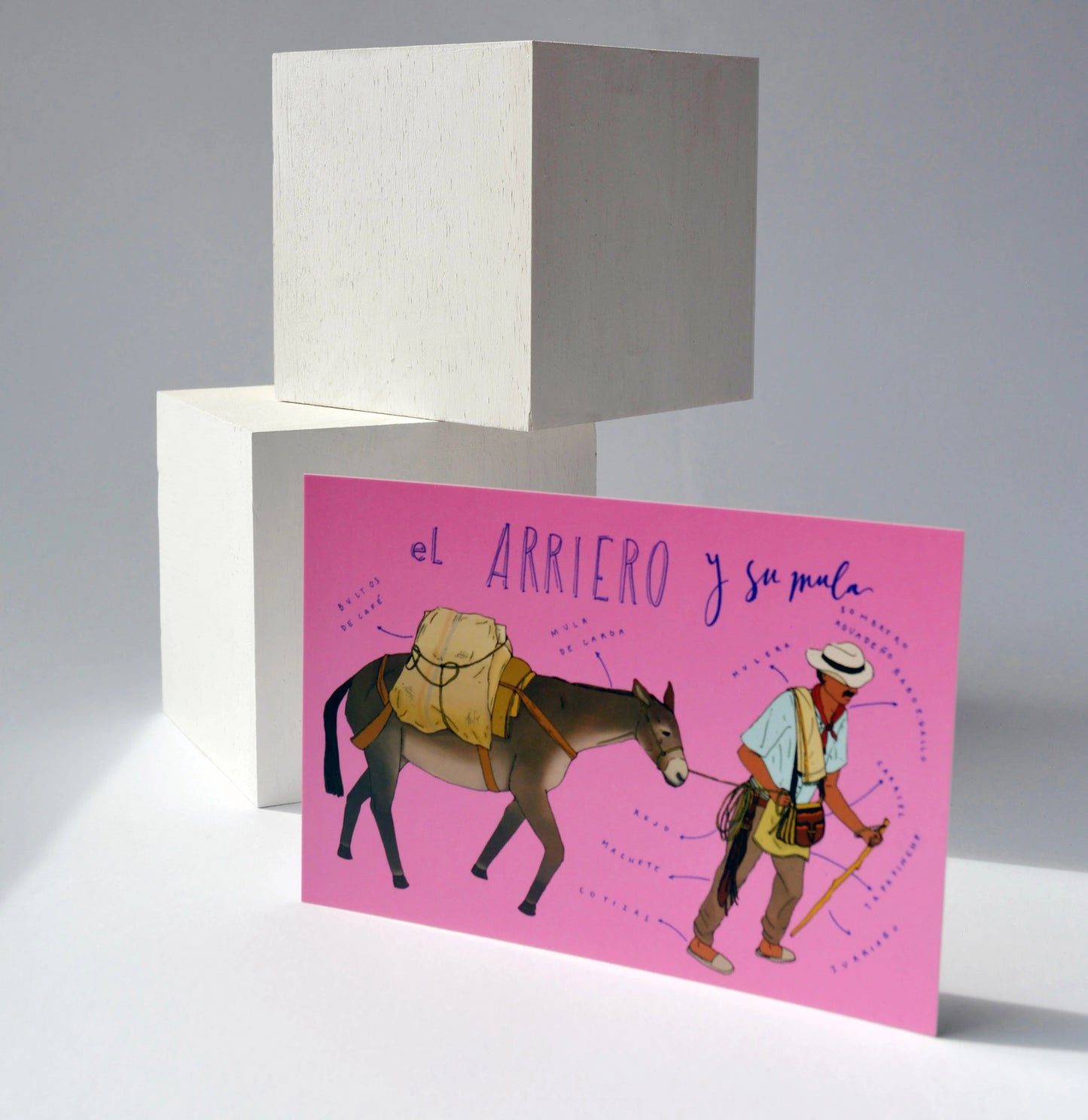 Postal ilustrada del arriero y su mula