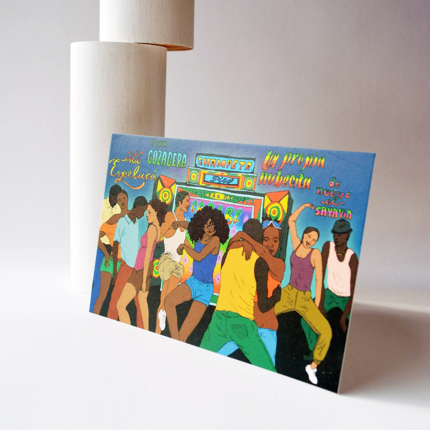 Postal ilustrada de la champeta