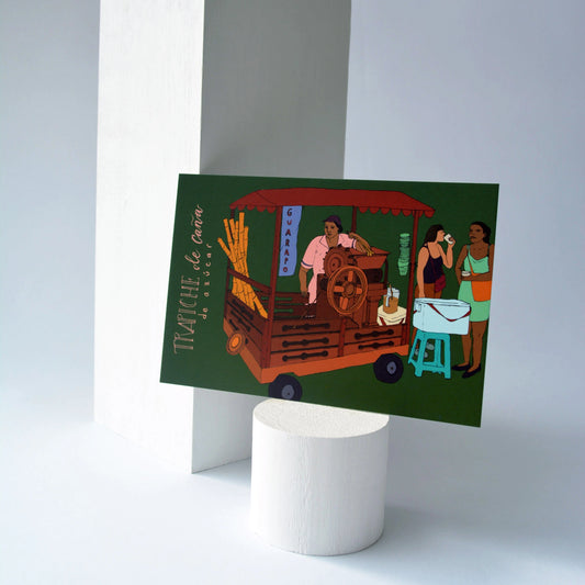 Postal ilustrada del trapiche de caña de azúcar